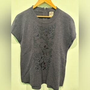 Women's Embellished Short-Sleeve Sweater - Gray